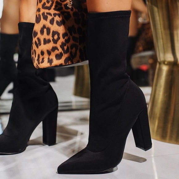 New Black stretchy chunky heel boots 7.5 - Picture 4 of 8